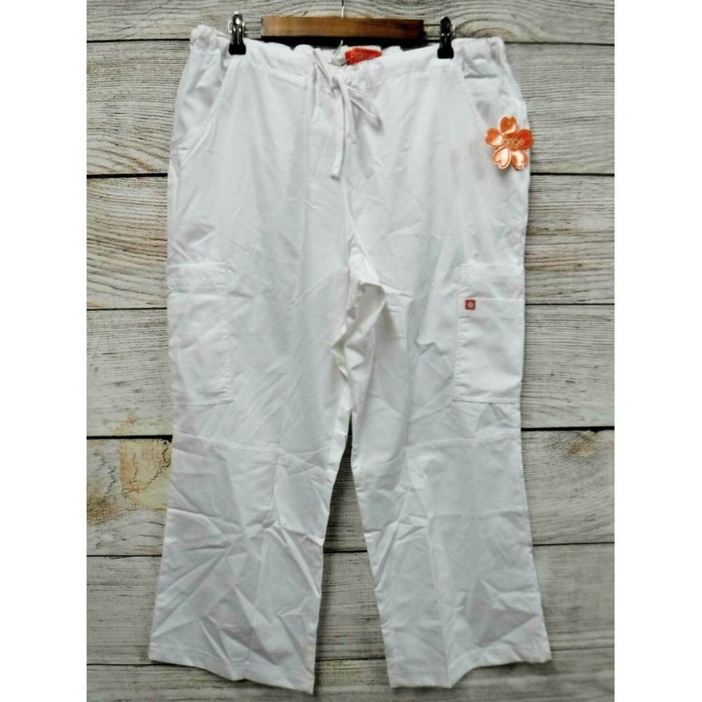 Orange Standard Scrub Pants Womens 3XP White Laguna Elastic Waist Cargo New